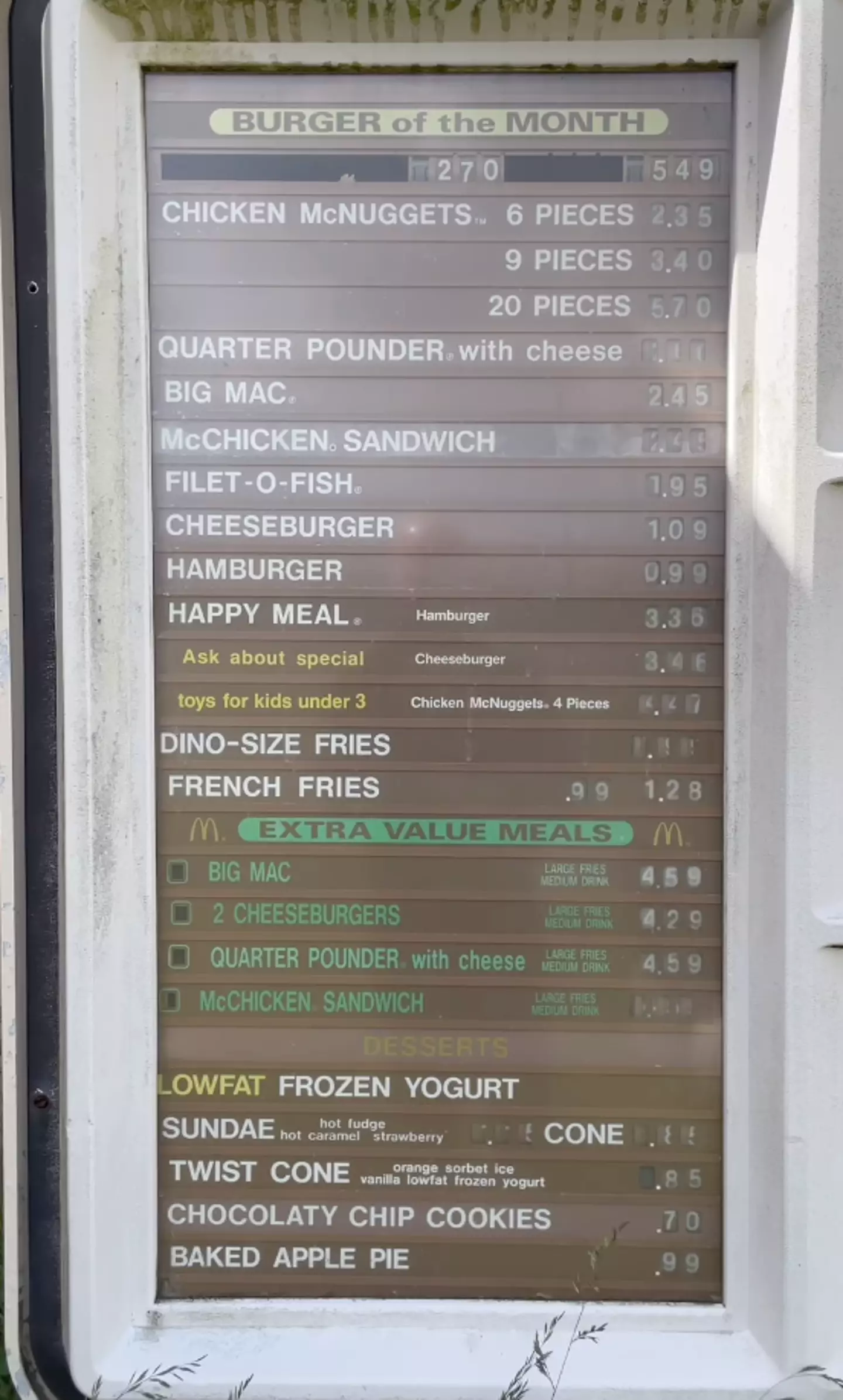 Social media users were stunned by how cheap prices were at a McDonald's in the 90s