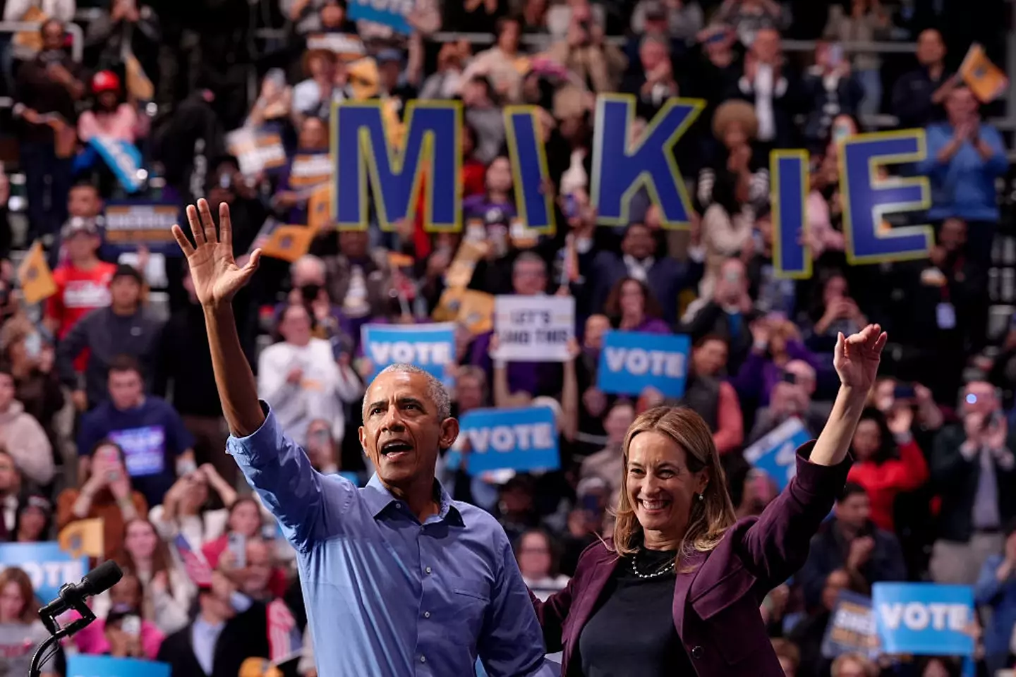 Obama with Mikie Sherrill (Adam Gray/Bloomberg via Getty Images)