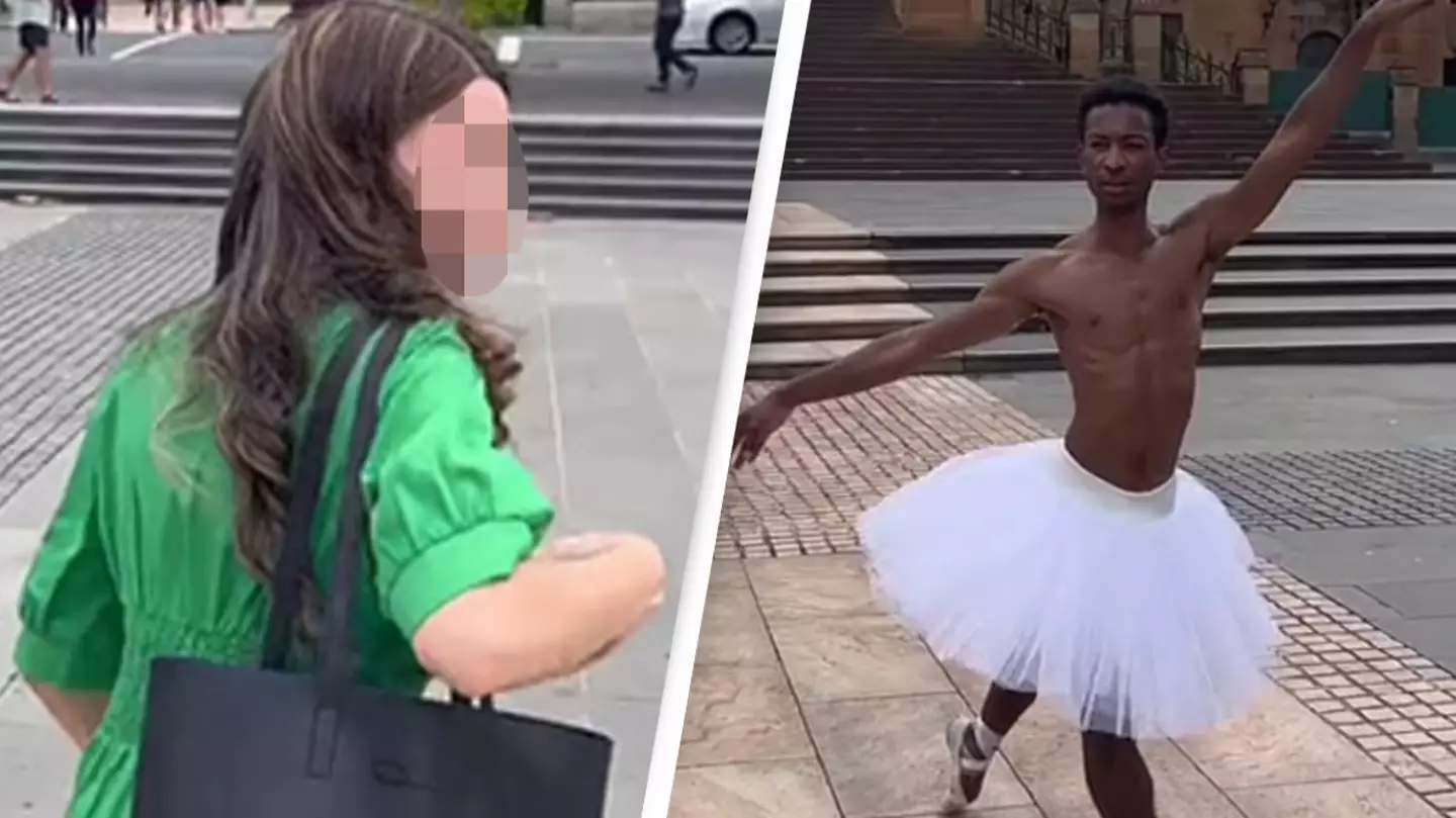 Woman furiously confronts male ballerina for performing outside church