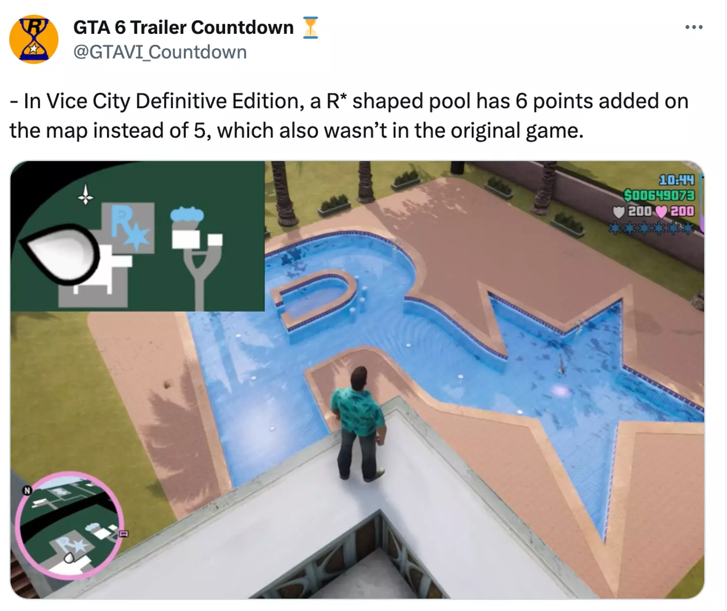 The X user also believed a 'R*' shaped pool had been updated in GTA: Vice City.