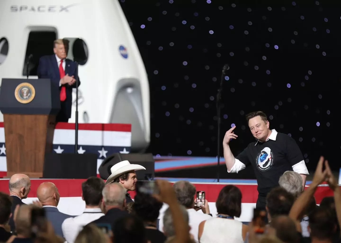 Elon Musk in the crowd while the then president Donald Trump spoke about SpaceX's achievements in 2020. (Joe Raedle/Getty Images)