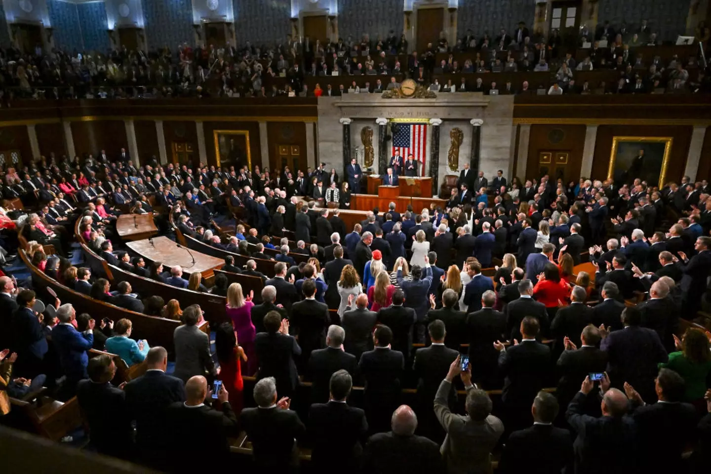 President Donald Trump addresses a joint session of Congress in the Capitol building's House chamber in Washington DC, on March 4 (Ricky Carioti/The Washington Post via Getty Images)