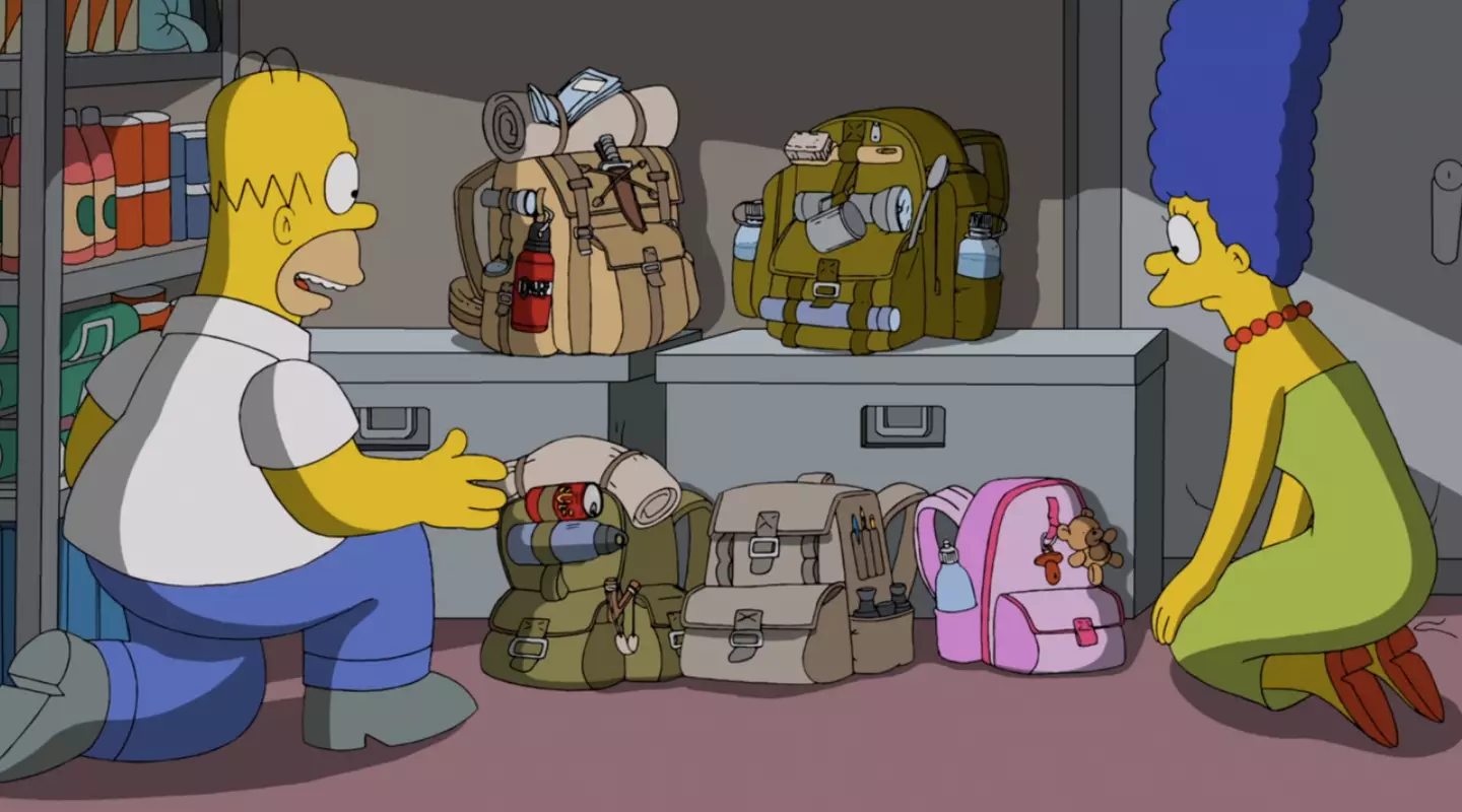 Homer showing Marge their bug out bags.