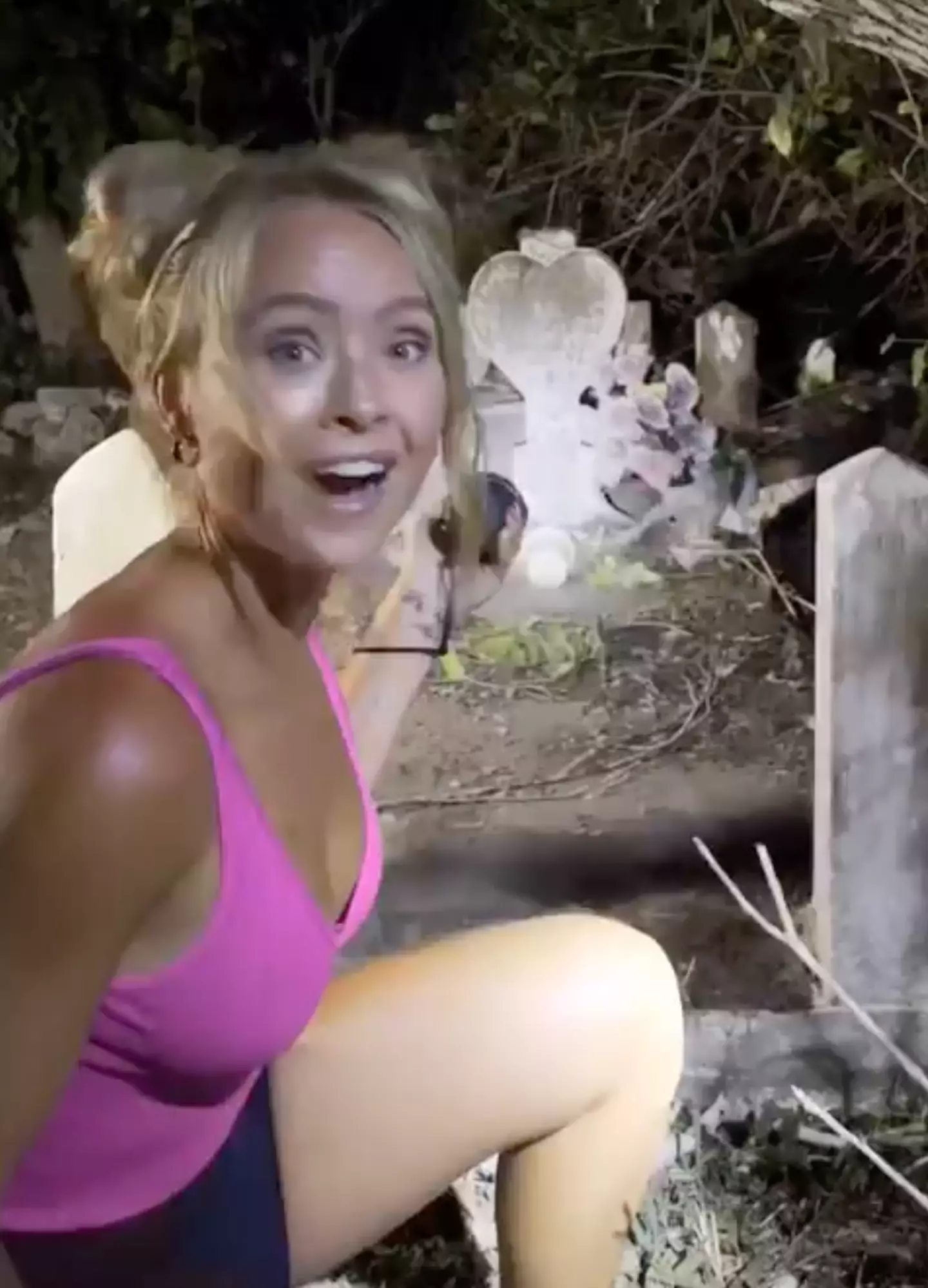 The video featured her cleaning the gravestone.