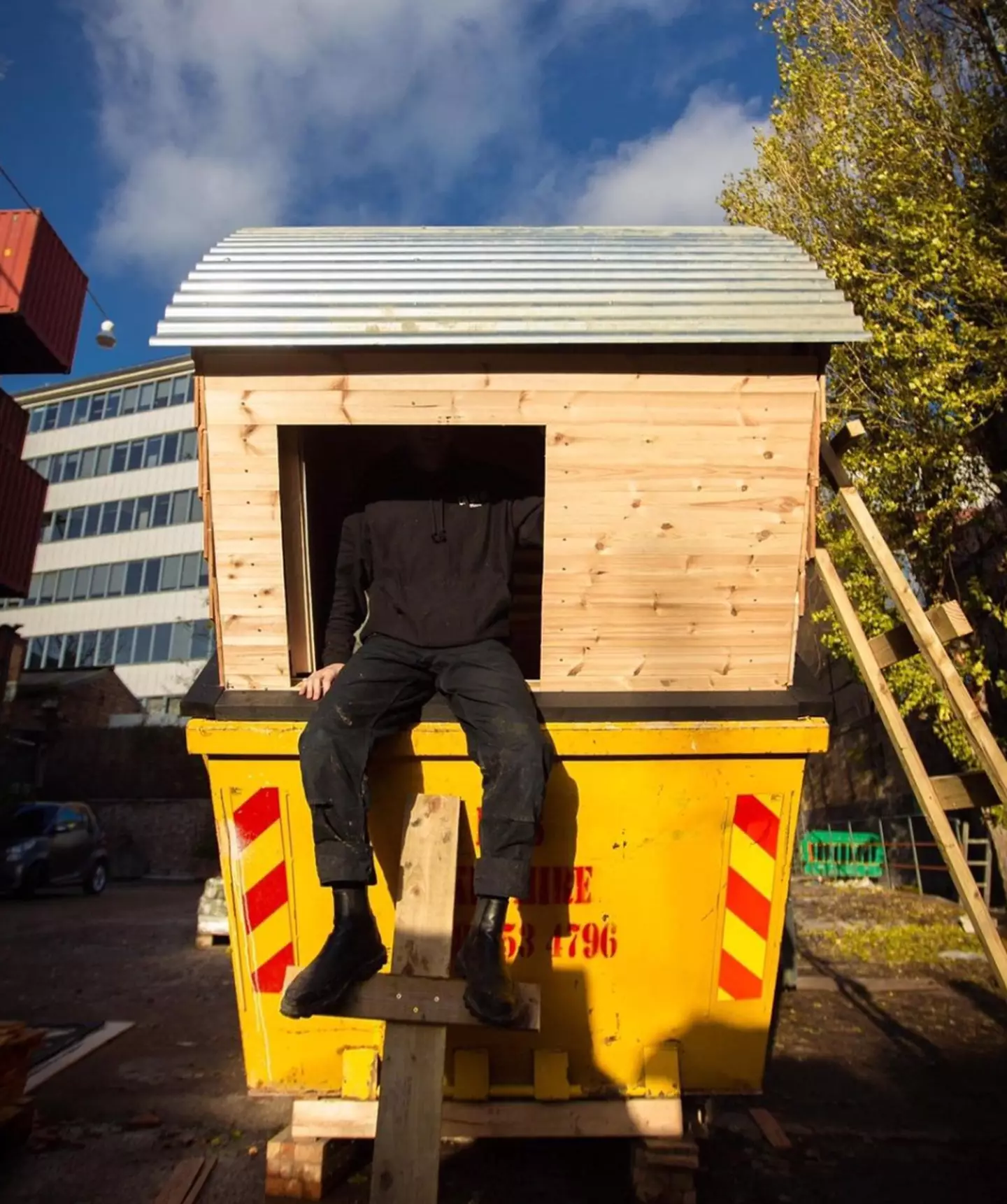 The 'actual build' of Harrison's dumpster home took 'about three or four weeks'.