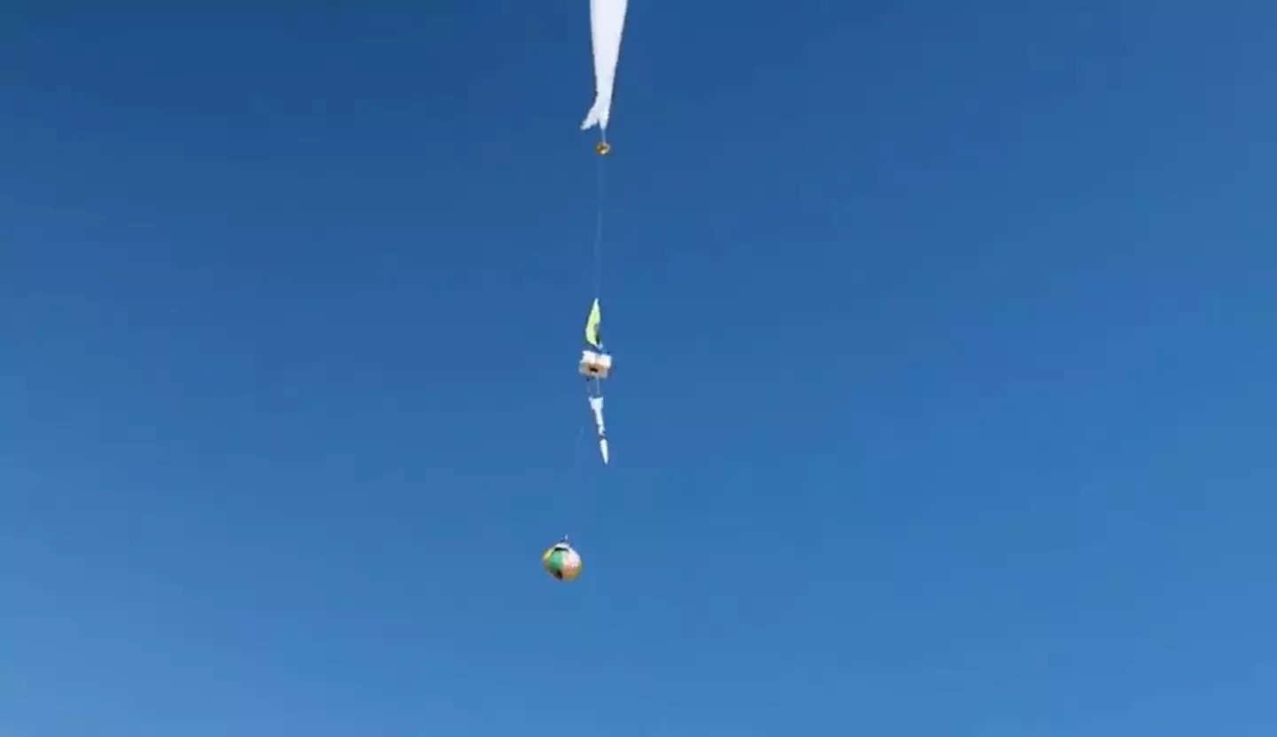 A balloon carried the egg up into space where it could be launched back down to Earth.