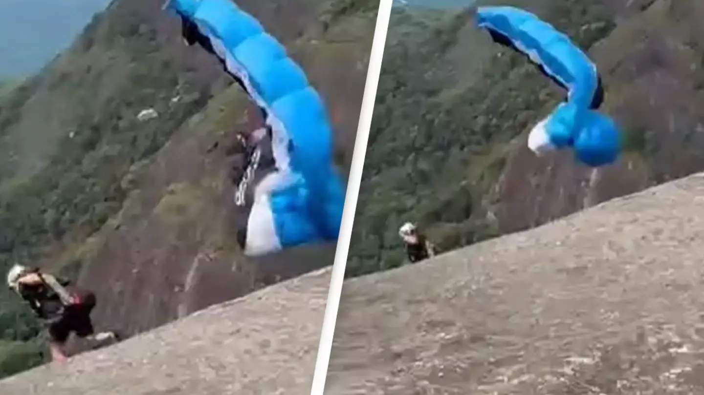 Eerie video shows moment skydiving instructor jumps off cliff before falling to his death