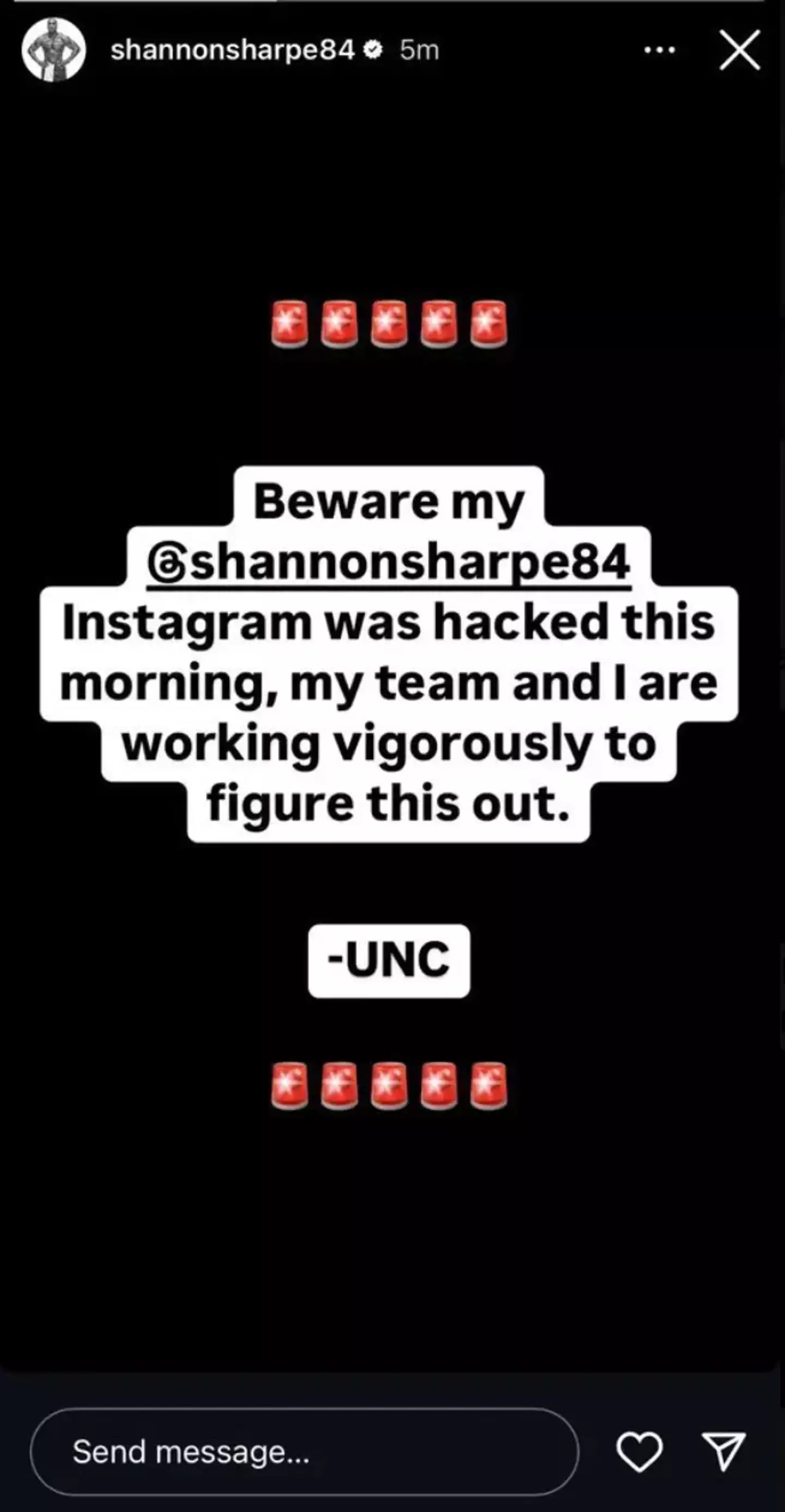 Sharpe initially tried to say he'd been hacked (Instagram/ @shannonsharpe84)