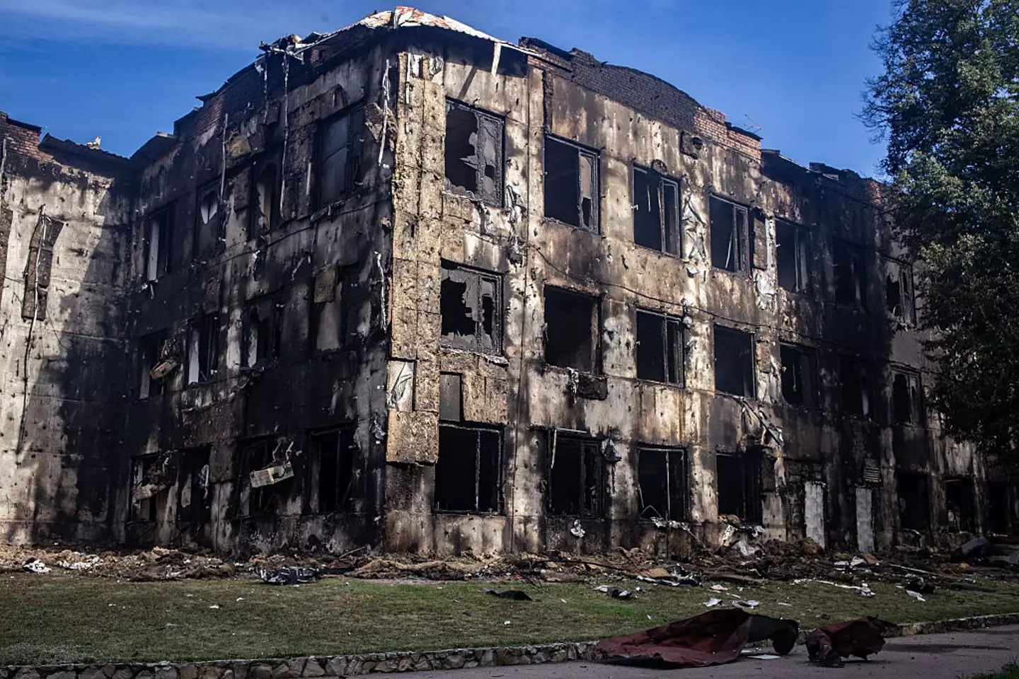 A burned-out building of Sumy University remains after a Russian airstrike, in Sumy, Ukraine, yesterday (Francisco Richart Barbeira/NurPhoto via Getty Images)