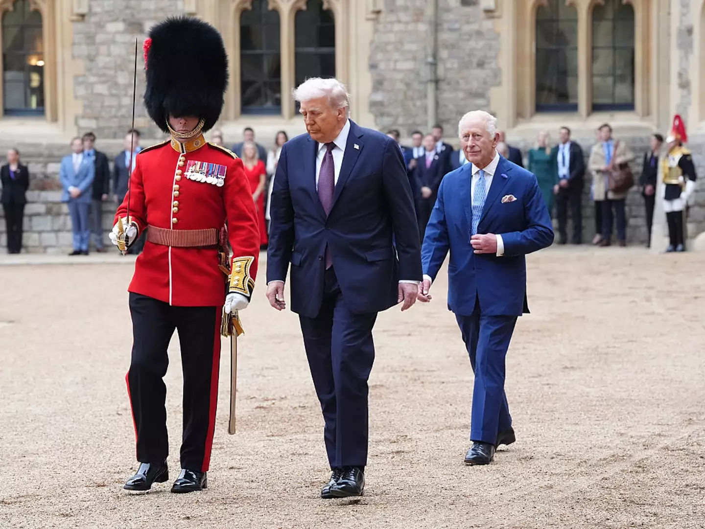 The pair reviewed the guard of honour during the ceremonial welcome (KIRSTY WIGGLESWORTH/POOL/AFP via Getty Images)
