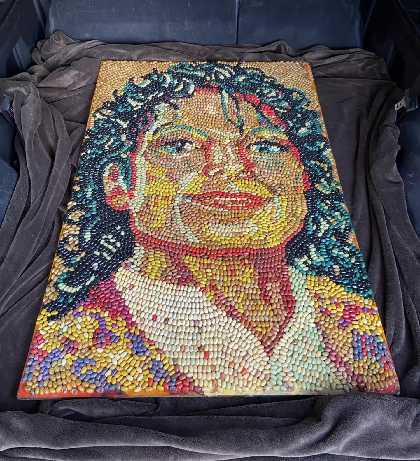 The entire portrait was made of jellybeans.