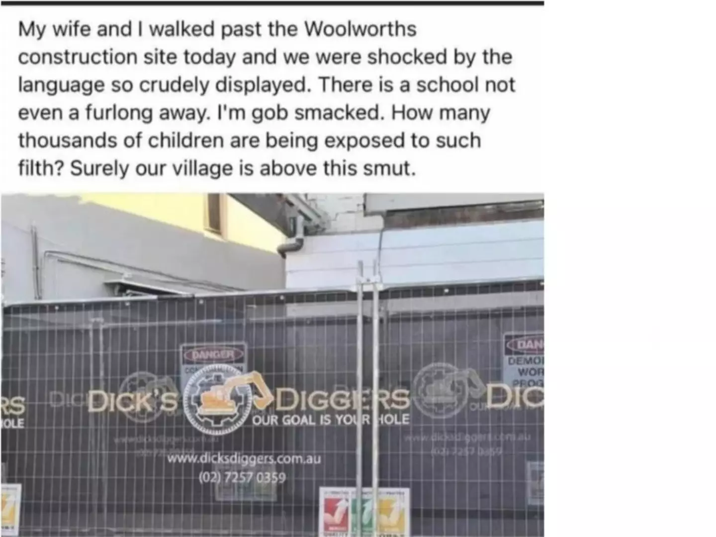 The man claimed to be passing by a Woolworths building site in Mosman, New South Wales.