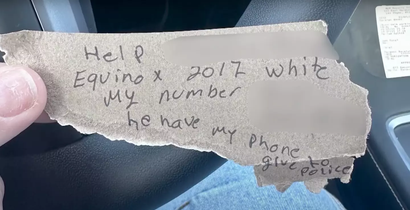 The note that helped save the woman from her alleged kidnapper (YouTube/KSL News Utah)