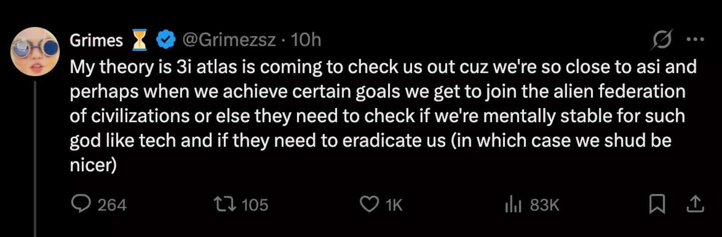 Grimes shared an unusual theory about the comet (Twitter)