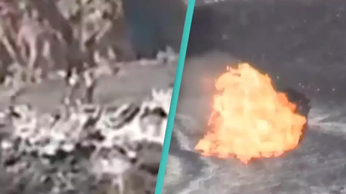 Unbelievable moment man awakens a volcano after throwing something in