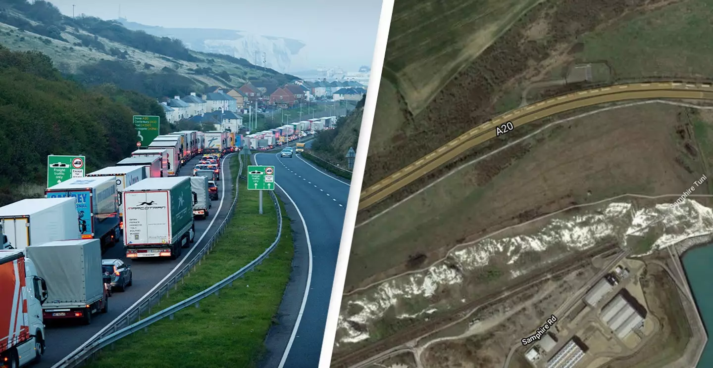 Dover Lorry Queue So Long It Can Be Seen From Space (Alamy/Google Maps)