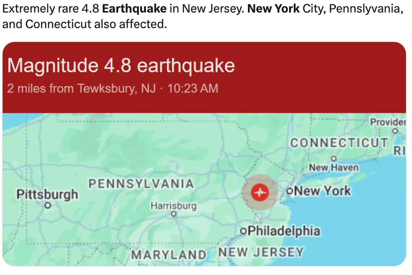 The earthquake had a magnitude of 4.7.
