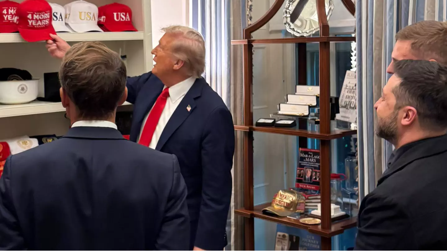 Gobsmacking amount of hats Trump has as he shows off collection to Zelenskyy and Macron