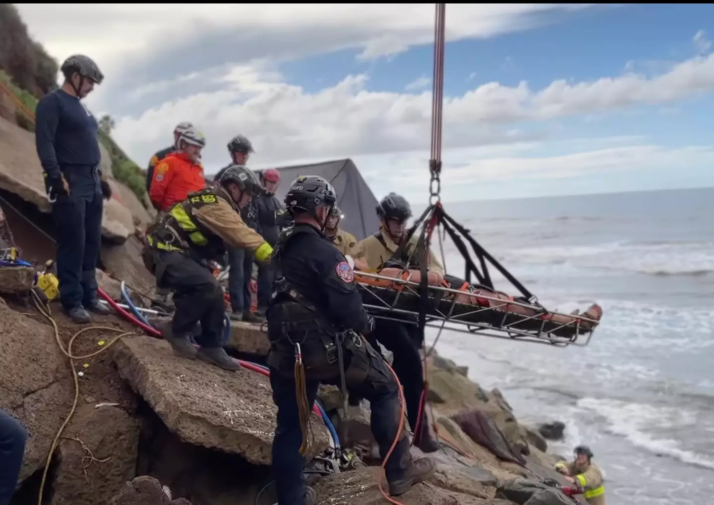 Rescue teams assessed the situation and concluded the man was pinned from the waist down.
