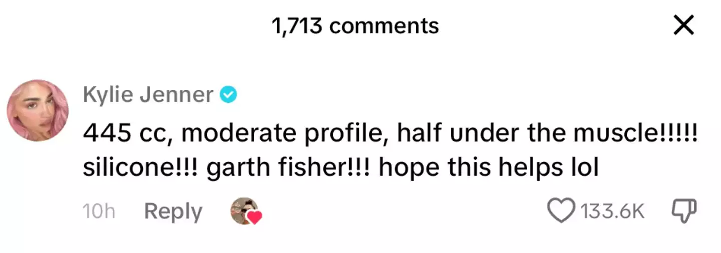 Kylie didn't hold back in providing the details of her breast augmentation (TikTok/@rachleary)