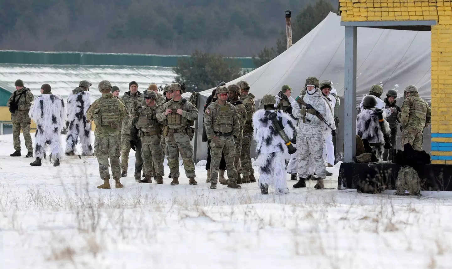 Ukrainian and international forces at the Yavoriv site. (Alamy)