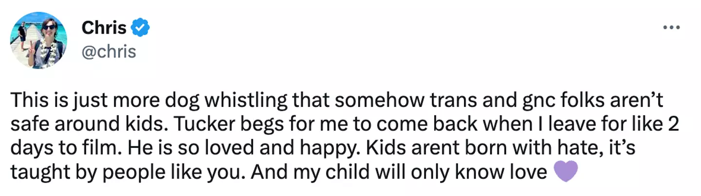 The transphobic message was blasted by Chris' response.