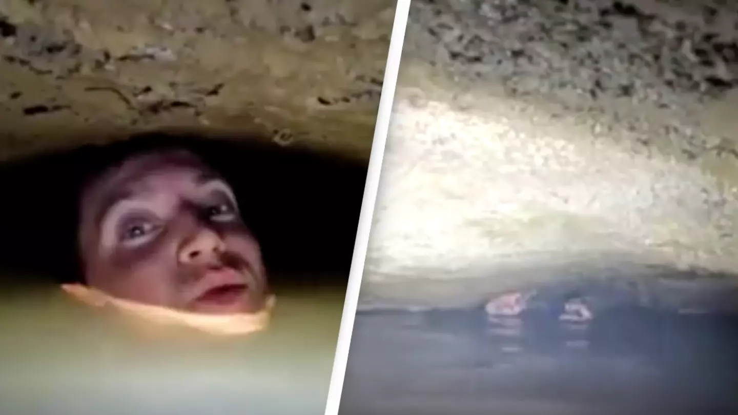 Gripping video of cave explorer missing an air hole is hard for people to watch