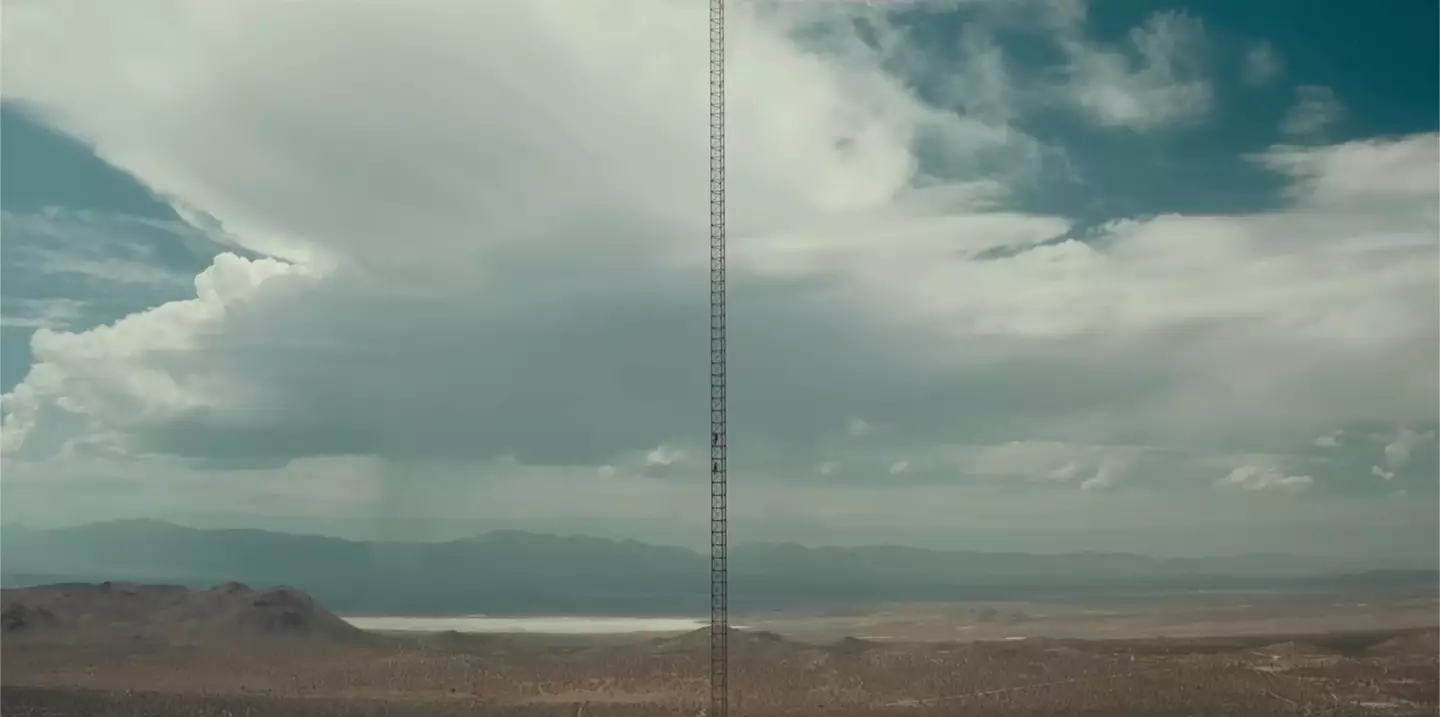 The friends climb a disused satellite tower. (Lionsgate)