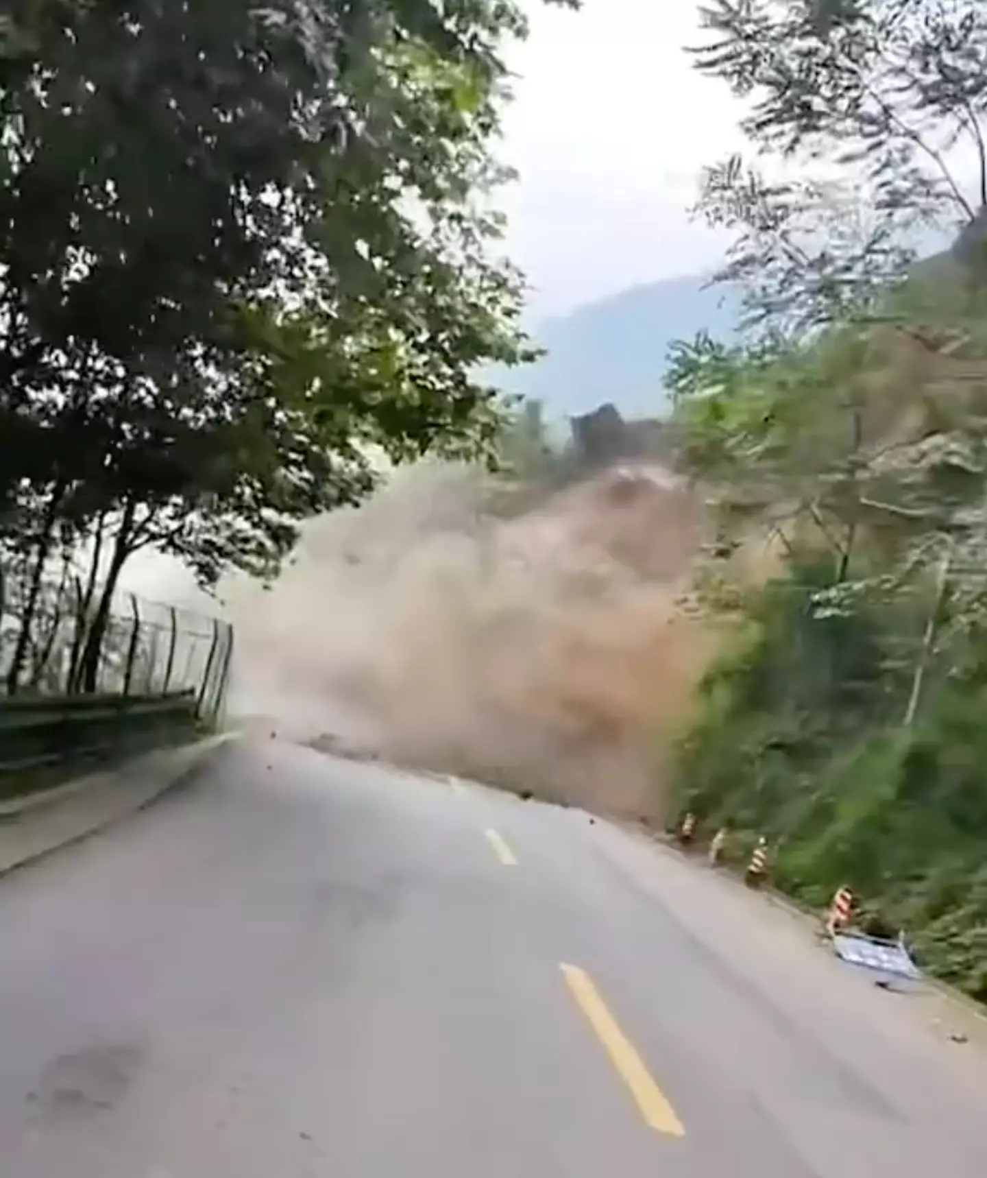 The landslide crashed over the road.