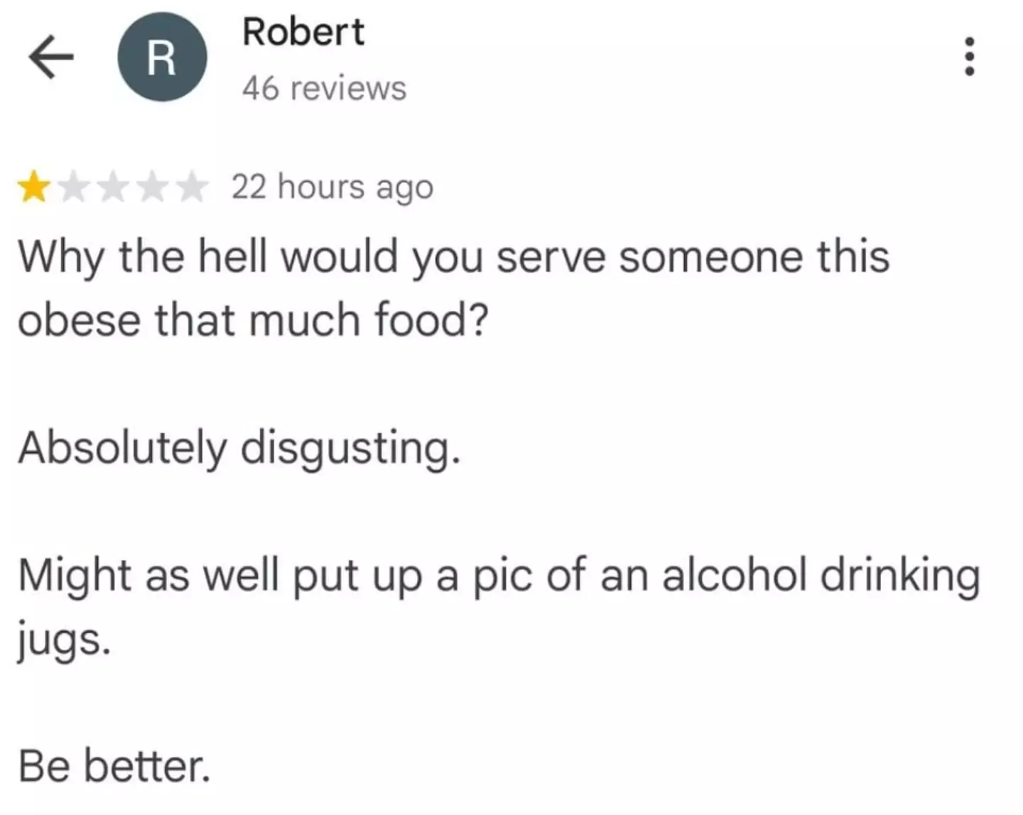 Robert slammed the restaurant in the review.