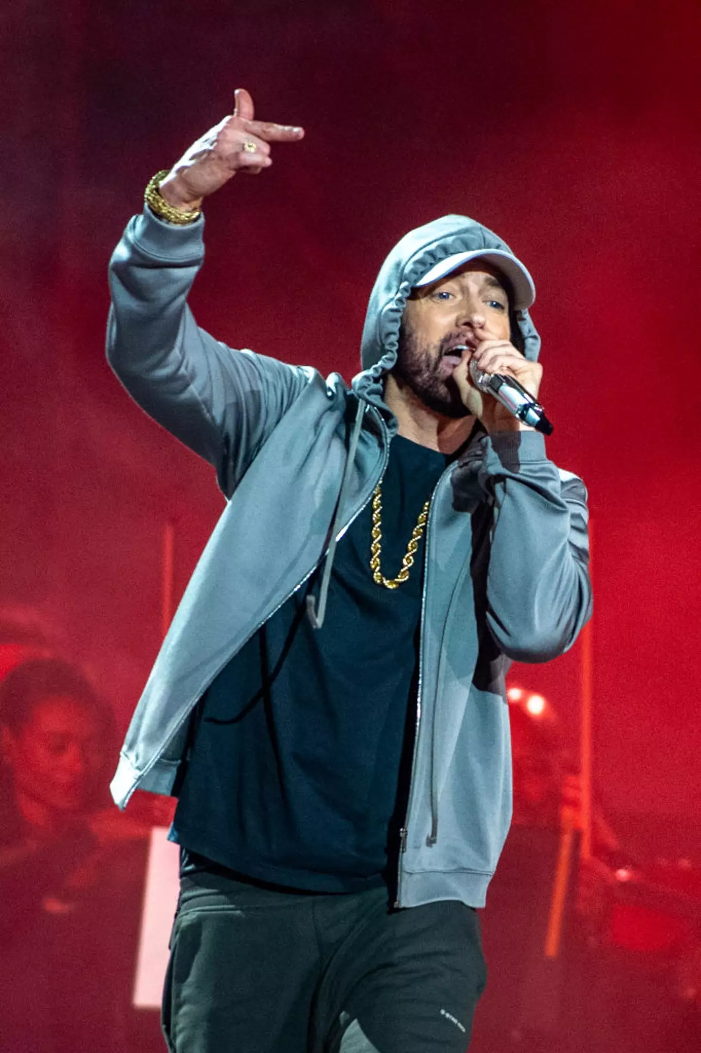 Eminem, pictured on stage in Detroit last year, took aspects of Anthony Mackie's life and added it to his diss track against his character in '8 Mile' (Aaron J. Thornton/Getty Images)