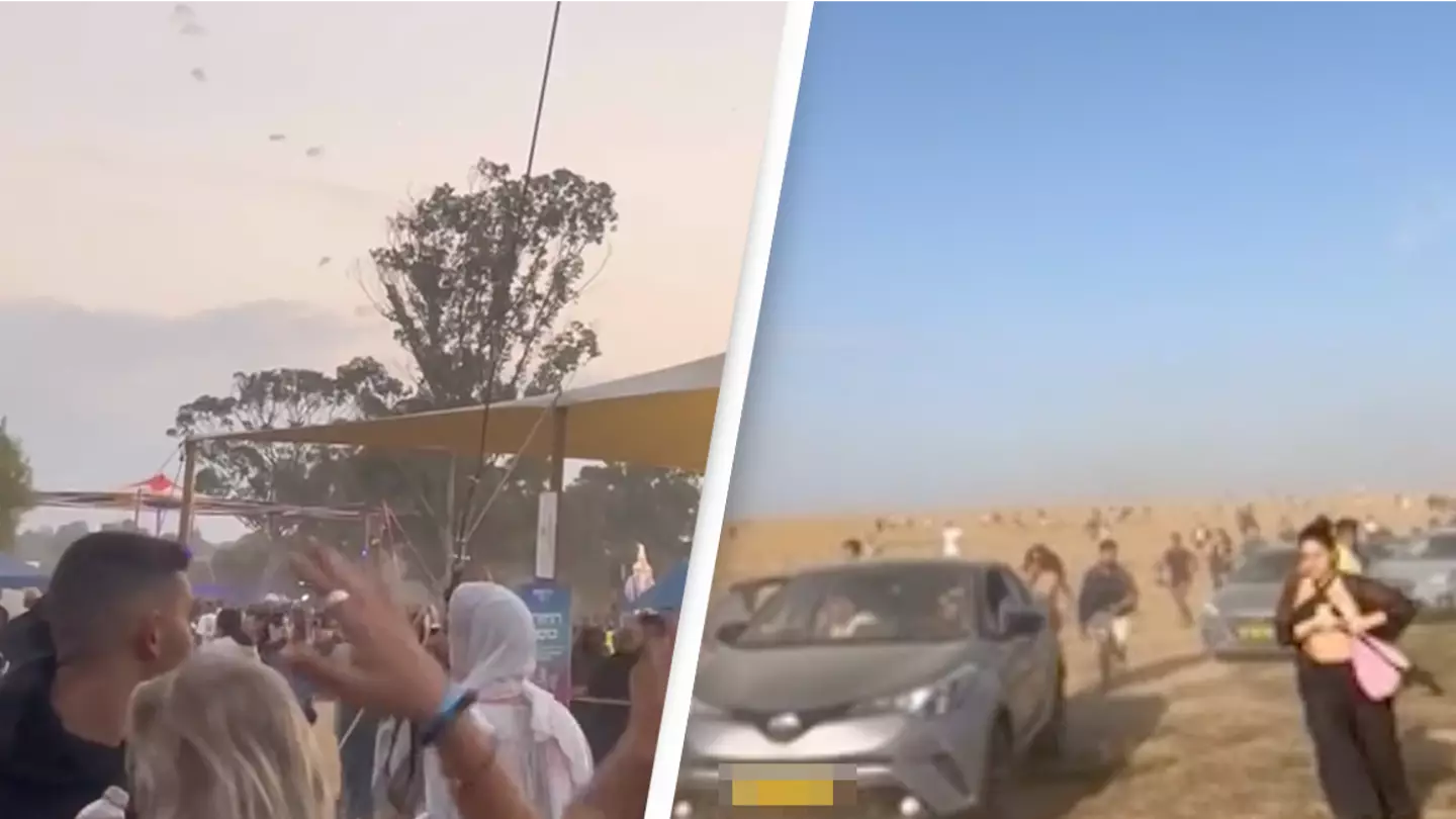 Wild footage shows the moment Hamas militants paraglide into Israeli dance festival