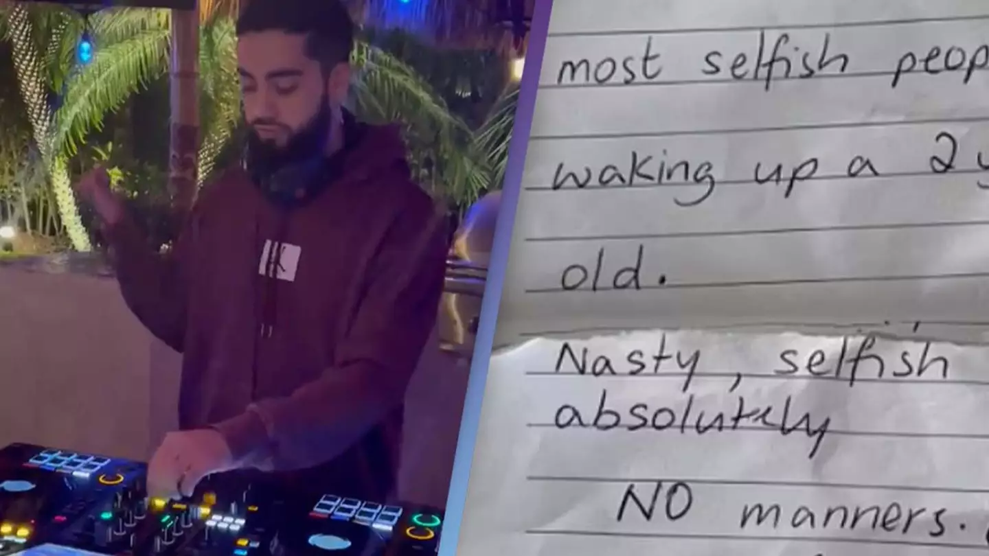 DJ left raging after parents send him brutal note for waking up their two-year-old on Ibiza holiday