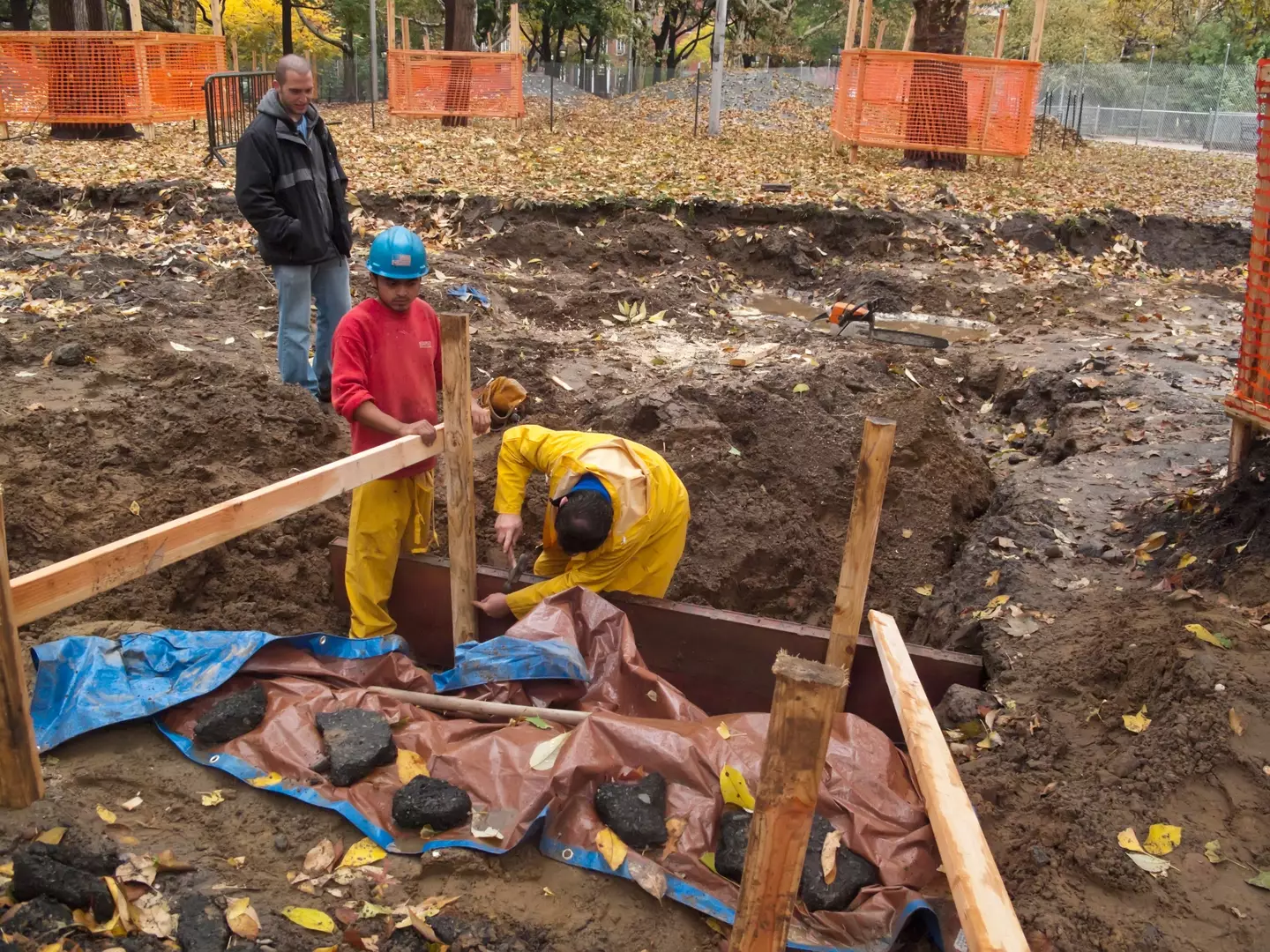Workers have uncovered tombstones and skeletons at the park.