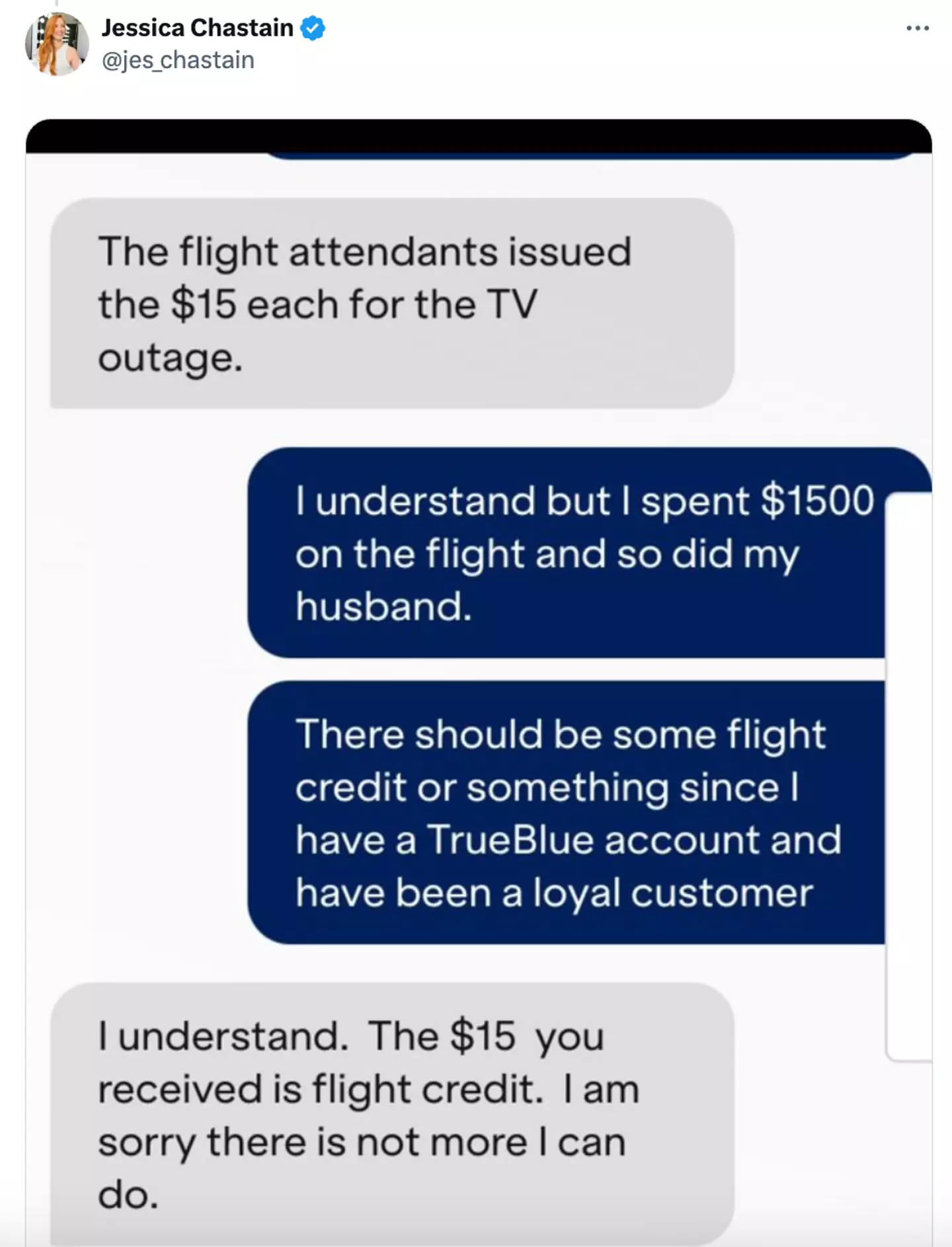 Jessica Chastain shared the exchange online (X/@jes_chastain)