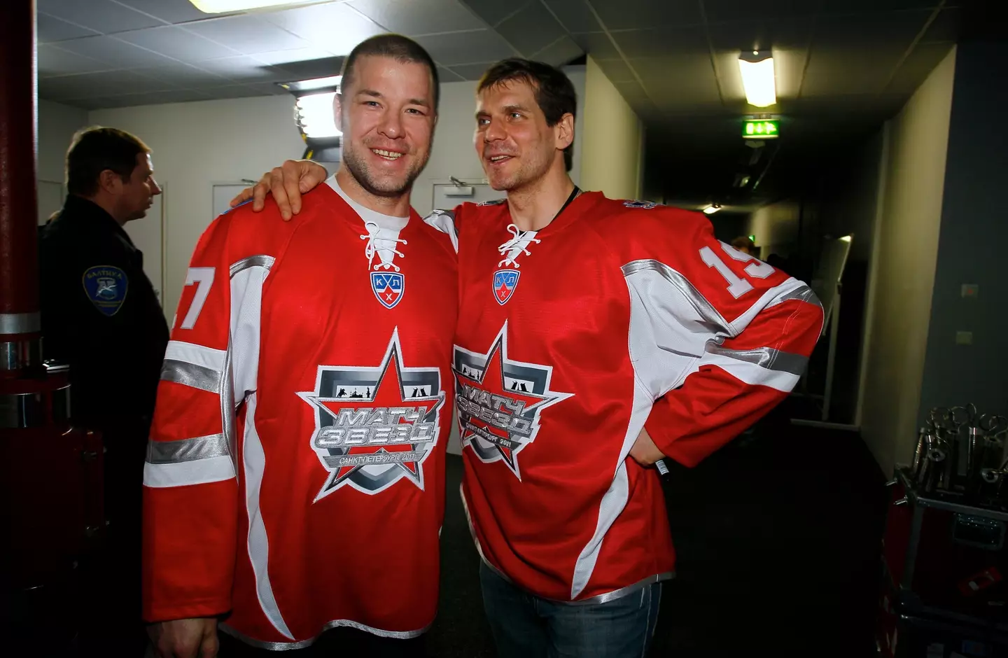 Chris Simon (left) and Alexei Yashin at the KHL All Star Game in 2011, Russia (Valery Levitin/KHL Photo Agency via Getty Images)