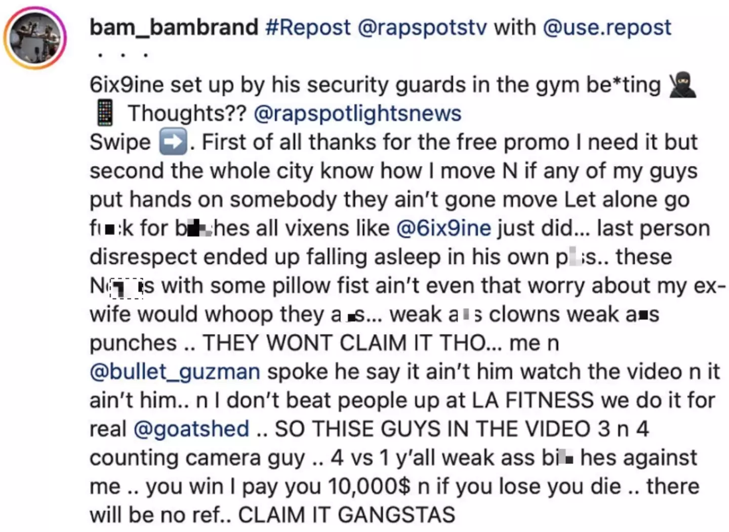 Bam Bam has called out the men involved in the attack.