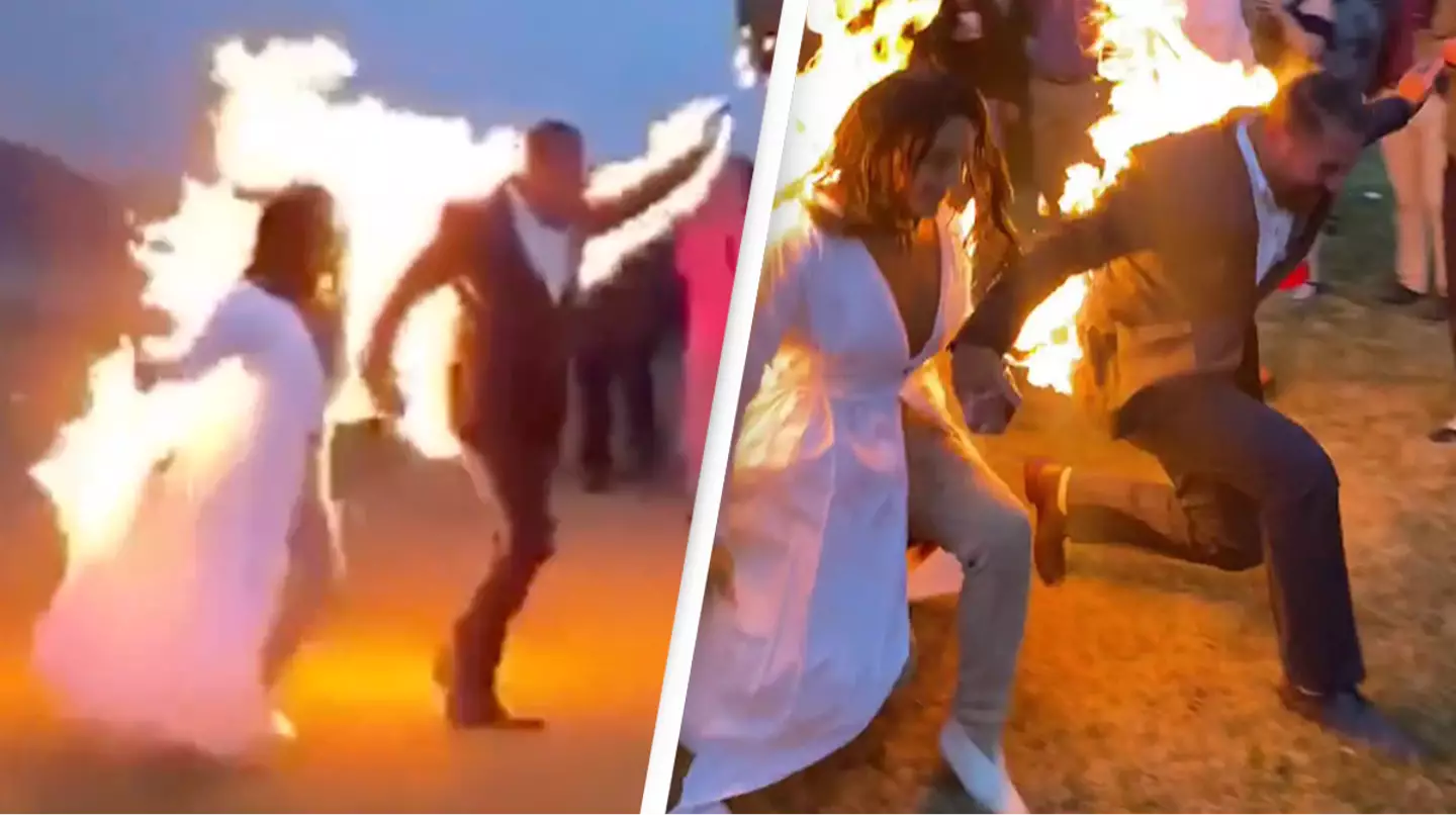 Heartwarming reason why bride and groom set themselves on fire during wedding ceremony