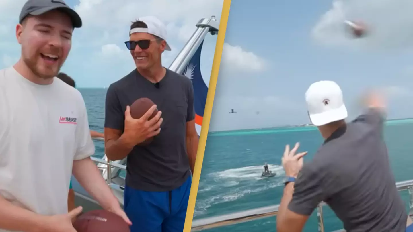 Tom Brady knocks MrBeast's drone out of air with football on $300m yacht