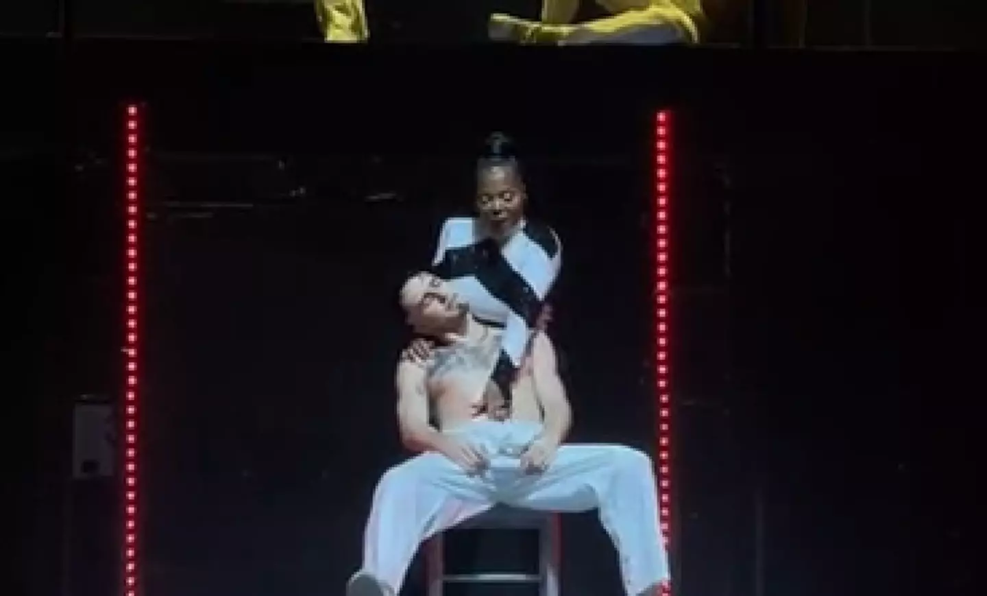 Jackson was performing on stage when her hand plunged down a backup dancer's body.