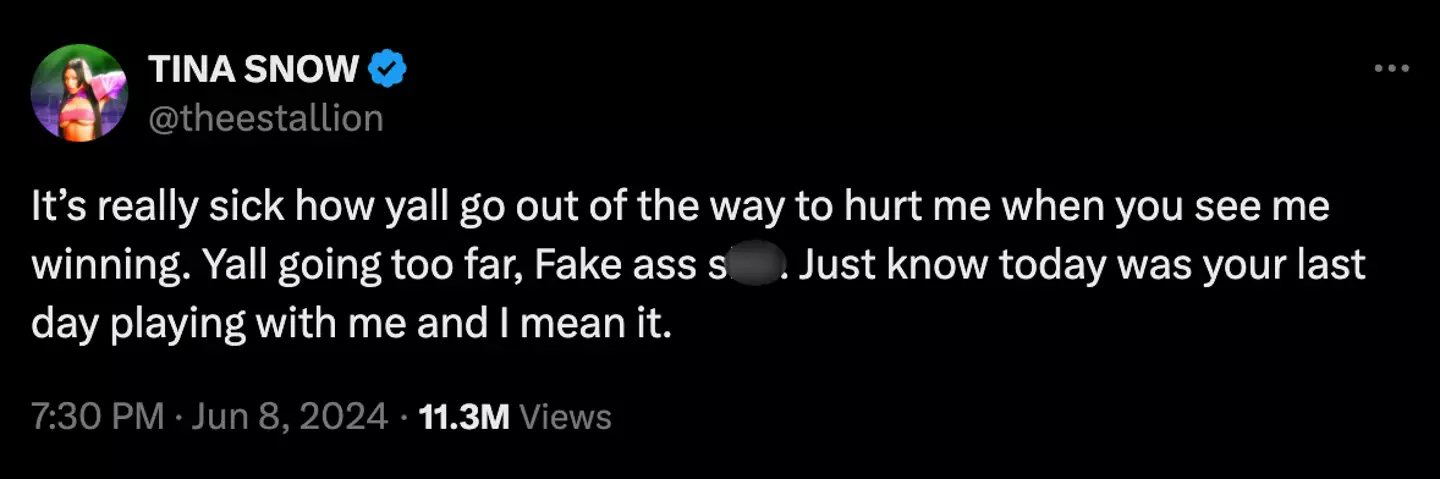 Megan Thee Stallion took to X shortly after an AI-version of her appeared in a video being circulated online (X/ @theestallion)