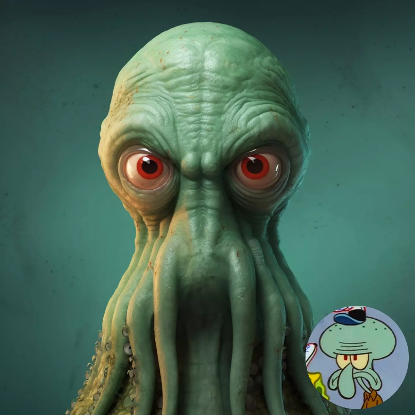 Hail Cthulhu, destroyer of worlds! Oh wait, it's just Squidward.