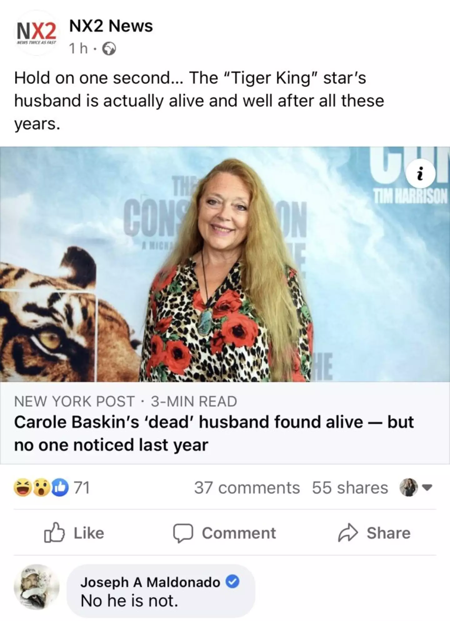 Joe Exotic has disputed Carole Baskin's claims.