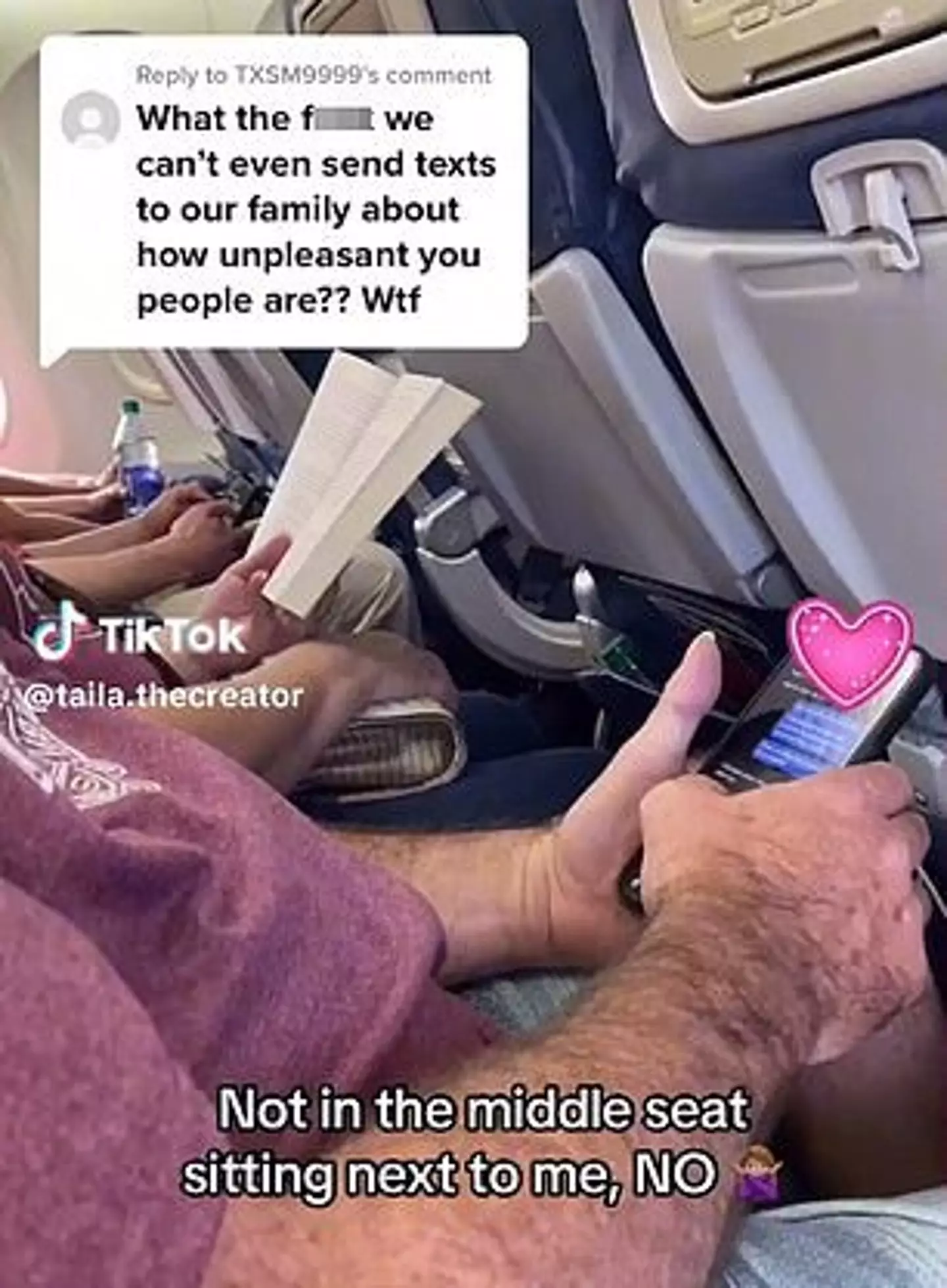 Content creator Taila Rouse filmed the incident - which took place during a four-hour flight from Puerto Rico to Atlanta - and shared it on TikTok.