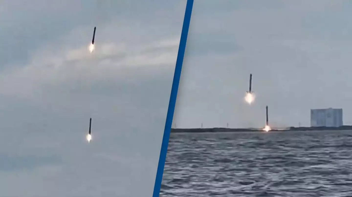 SpaceX rocket boosters land back on Earth in stunning video that's leaving people 'beyond amazed'