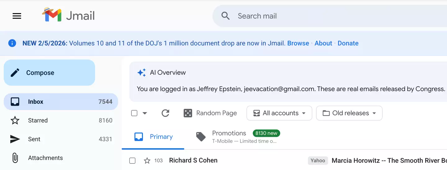 Hackers re-created Epstein's email inbox from the millions of files released by the DOJ (JMail)