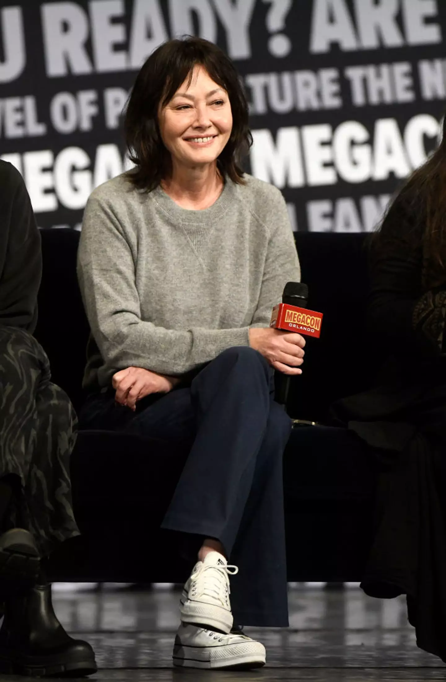 Actress Shannen Doherty speaks during a Q&A session at MegaCon Orlando 2024. (Gerardo Mora/Getty Images)