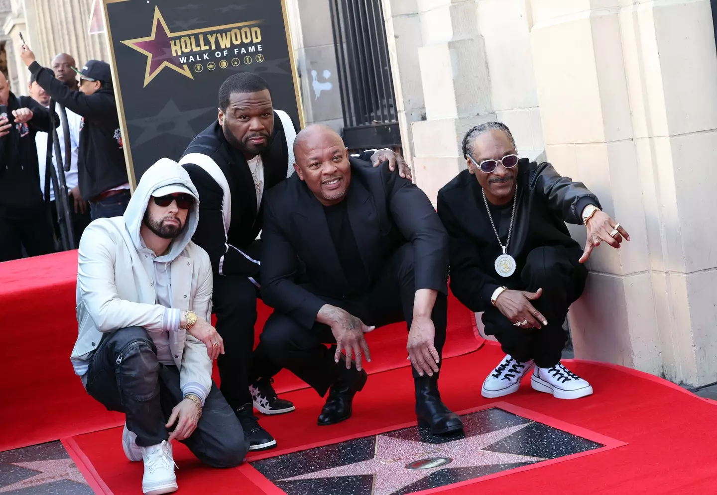Dr Dre was joined by Eminem, 50 Cent and Snoop Dogg for his Walk of Fame ceremony.