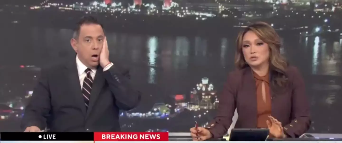 The TV anchors were visibly shaken by the incident (SkyKCAL)