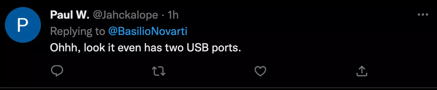 One Twitter user theorised the two holes on the object are 'USB ports'.